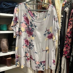 Floral Print Women's Top - Gray
